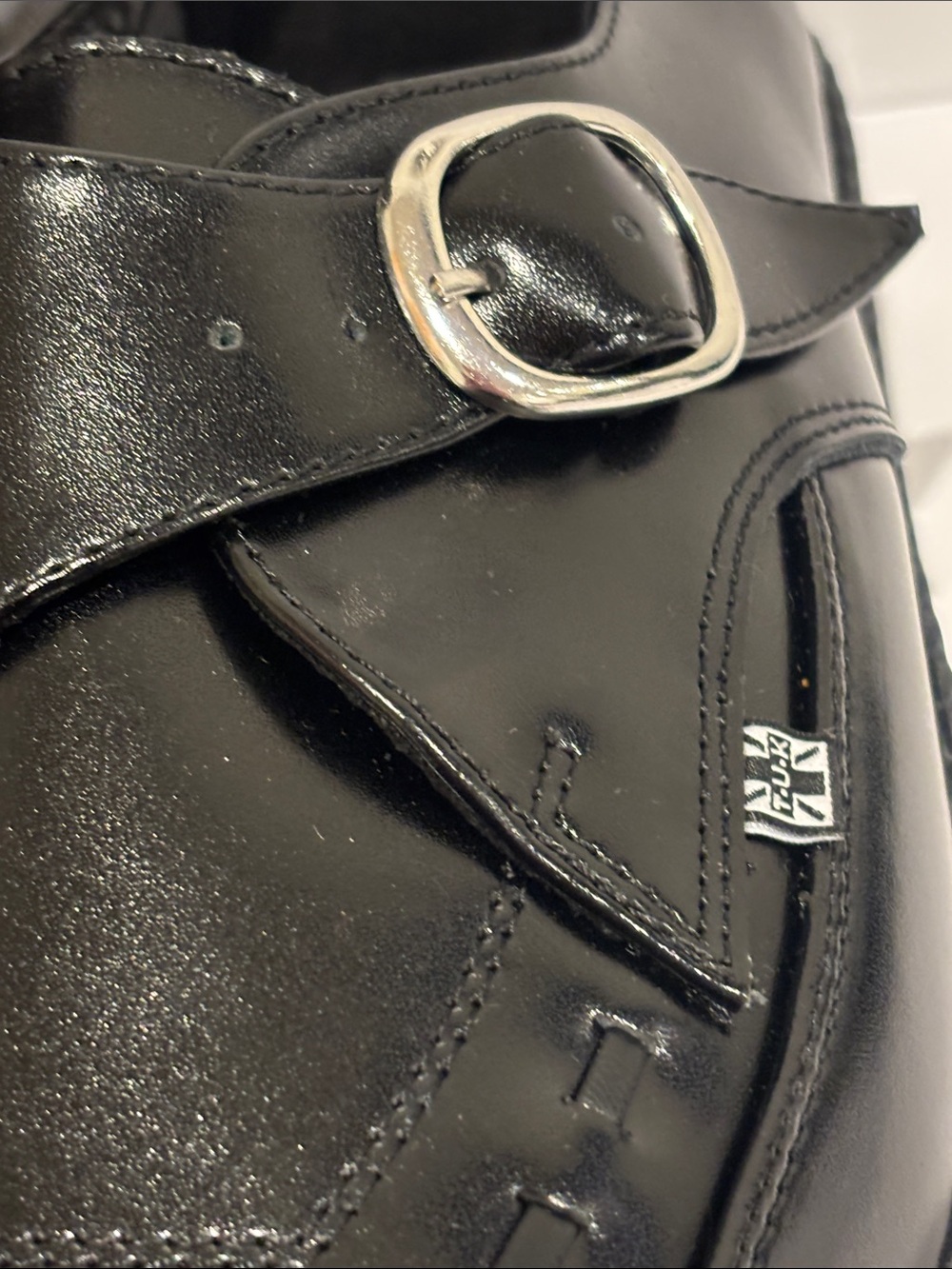 T.U.K. Black TUKskin Pointed Buckle Monk Strap Creepers - Size Men 9 - Picture 3 of 6